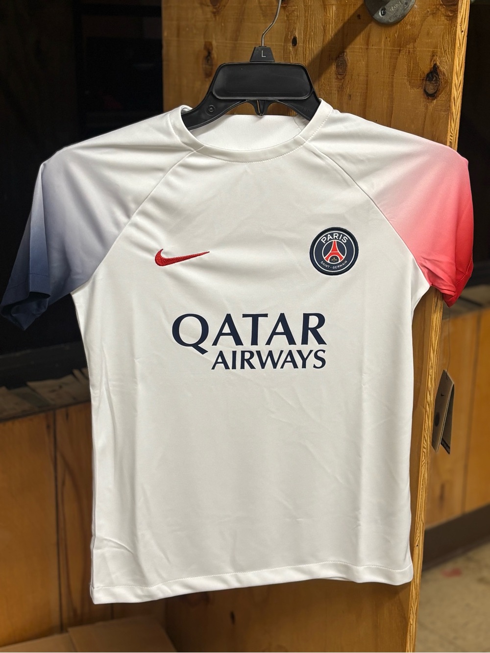 Nike White PSG Qatar Airways Soccer Jersey with Red & Navy Accents